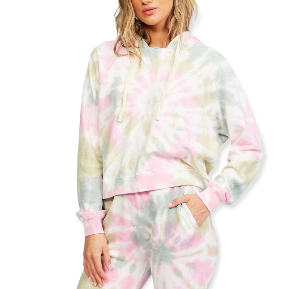 BILLABONG Surfline Hoodie Salty Crystal Tie Due French Terry Sweatshirt Crop